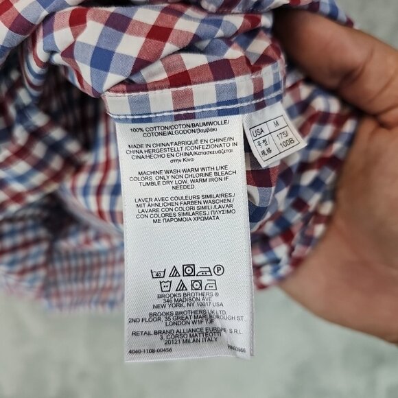 Brooks Brothers Red Fleece Shirt Mens Size M Red/Blue/White Plaid 100% Cotton - Picture 6 of 10